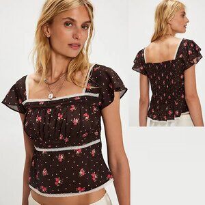 NWT New Free People Prairie Field Black Coffee Combo Top Size S